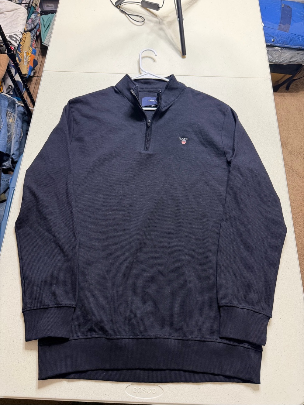Vtg GANT 1/4 Zip Mock Neck Sweatshirt Men 3X Navy Embroidered Logo Long Sleeve